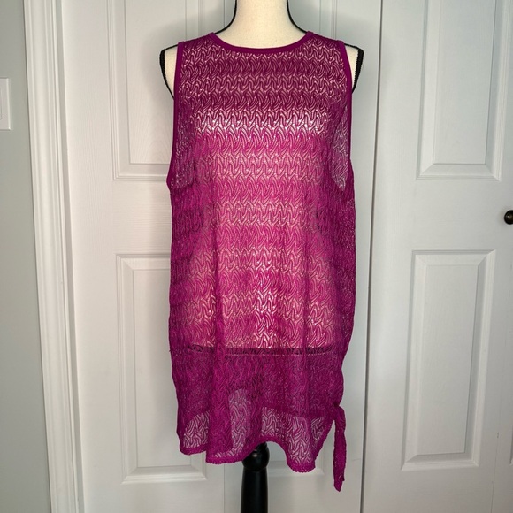 Sleeveless Magenta Knit swimsuit coverup - Picture 1 of 5